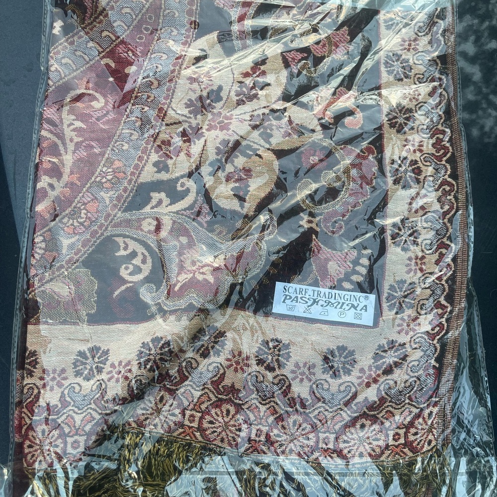 Lot 3 Pashmina Scarf Maroon Gold Paisley New In Package Acrylic And Viscose